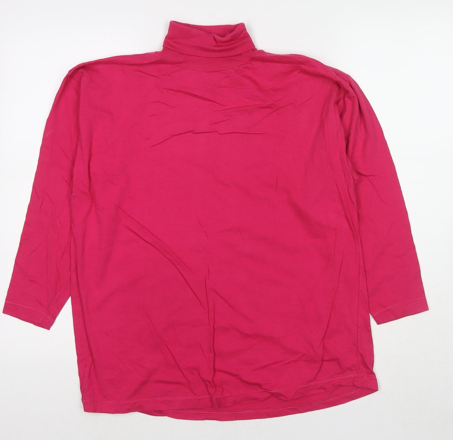 Collection Womens Pink Cotton Basic T-Shirt One Size Roll Neck