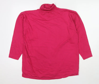 Collection Womens Pink Cotton Basic T-Shirt One Size Roll Neck