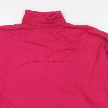 Collection Womens Pink Cotton Basic T-Shirt One Size Roll Neck