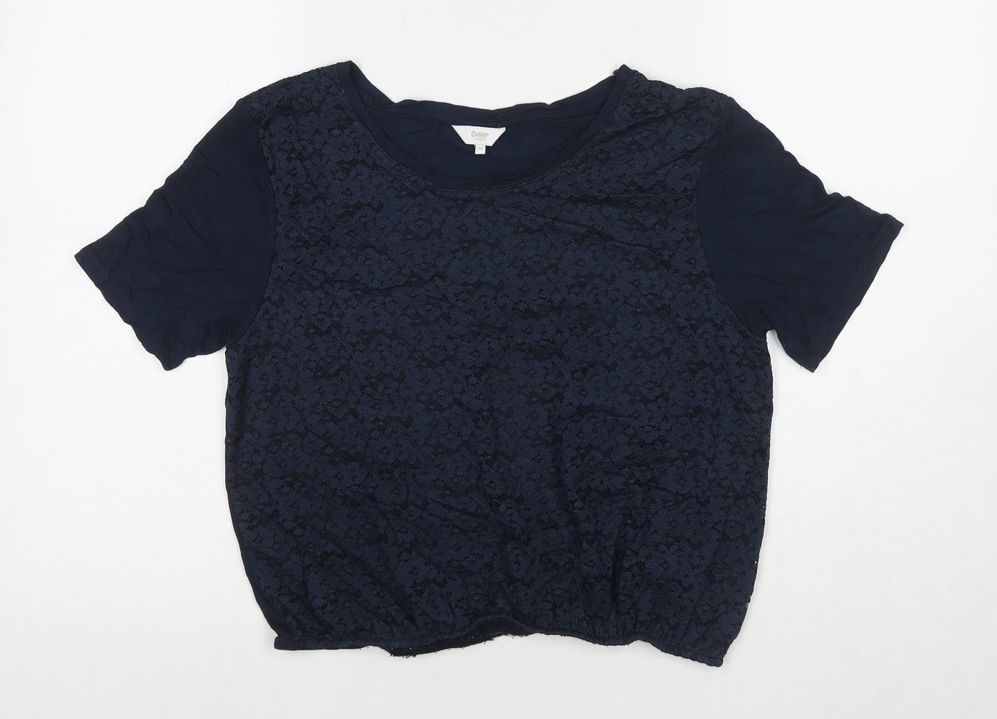 Womens UK Size 10 Cotton Traders Blue Basic T-Shirt