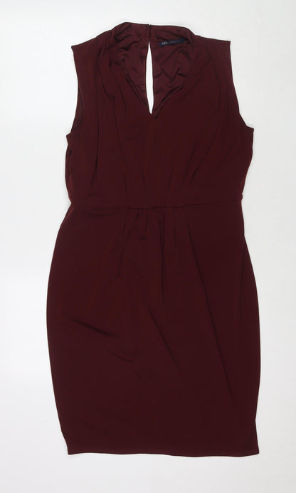 Marks and Spencer Womens Brown Polyester A-Line Size 14 V-Neck Pullover