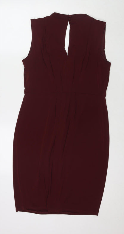 Marks and Spencer Womens Brown Polyester A-Line Size 14 V-Neck Pullover