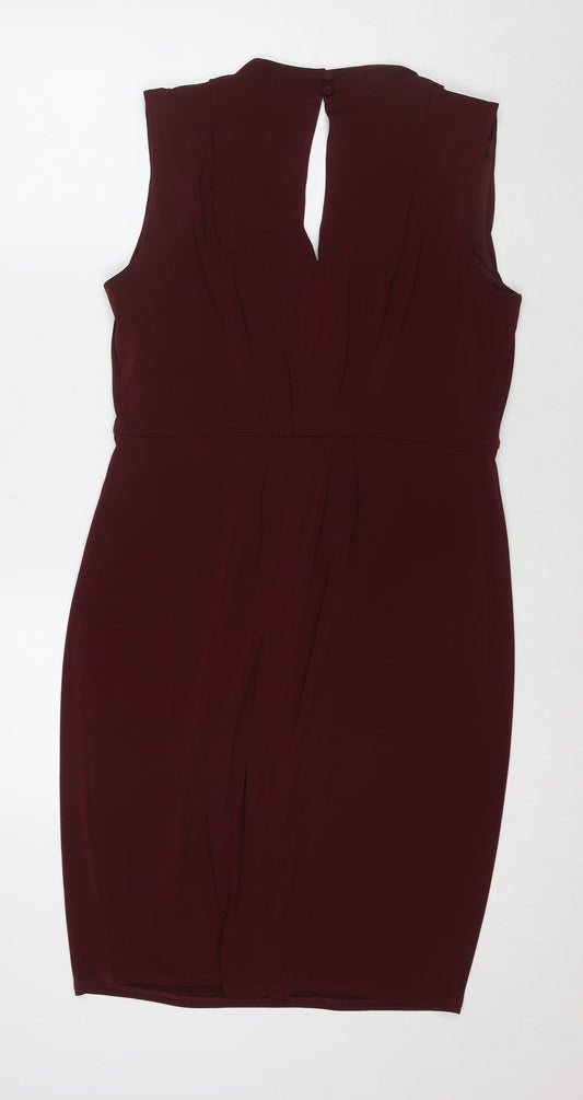 Marks and Spencer Womens Brown Polyester A-Line Size 14 V-Neck Pullover