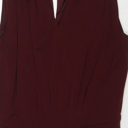 Marks and Spencer Womens Brown Polyester A-Line Size 14 V-Neck Pullover