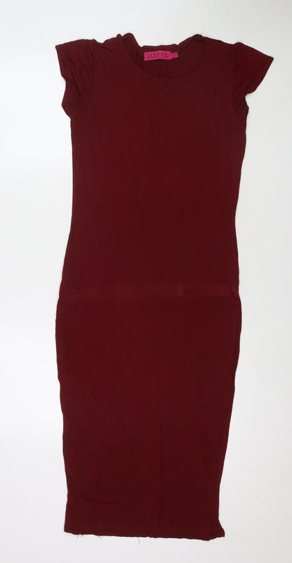 Boohoo Womens Red Viscose T-Shirt Dress Size 12 Round Neck Pullover