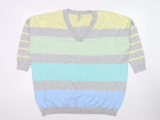 Capsule Womens Multicoloured V-Neck Striped Polyester Pullover Jumper One Size
