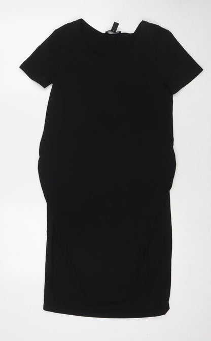 H&M Womens Black Cotton T-Shirt Dress Size 12 Scoop Neck Pullover