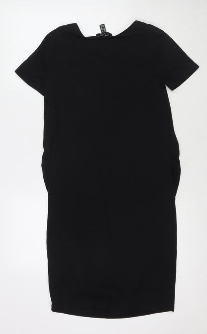 H&M Womens Black Cotton T-Shirt Dress Size 12 Scoop Neck Pullover