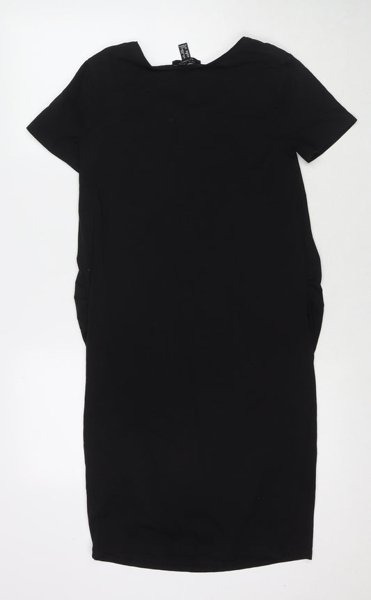 H&M Womens Black Cotton T-Shirt Dress Size 12 Scoop Neck Pullover