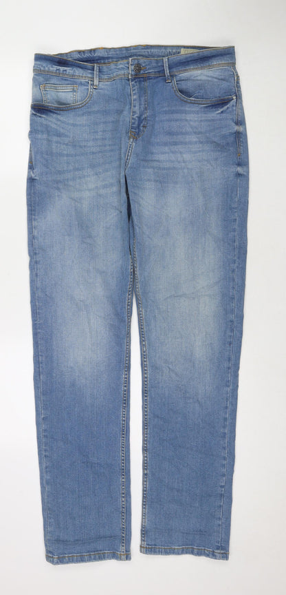365 Denim Mens Blue Cotton Straight Jeans Size 34 in L34 in Regular Zip