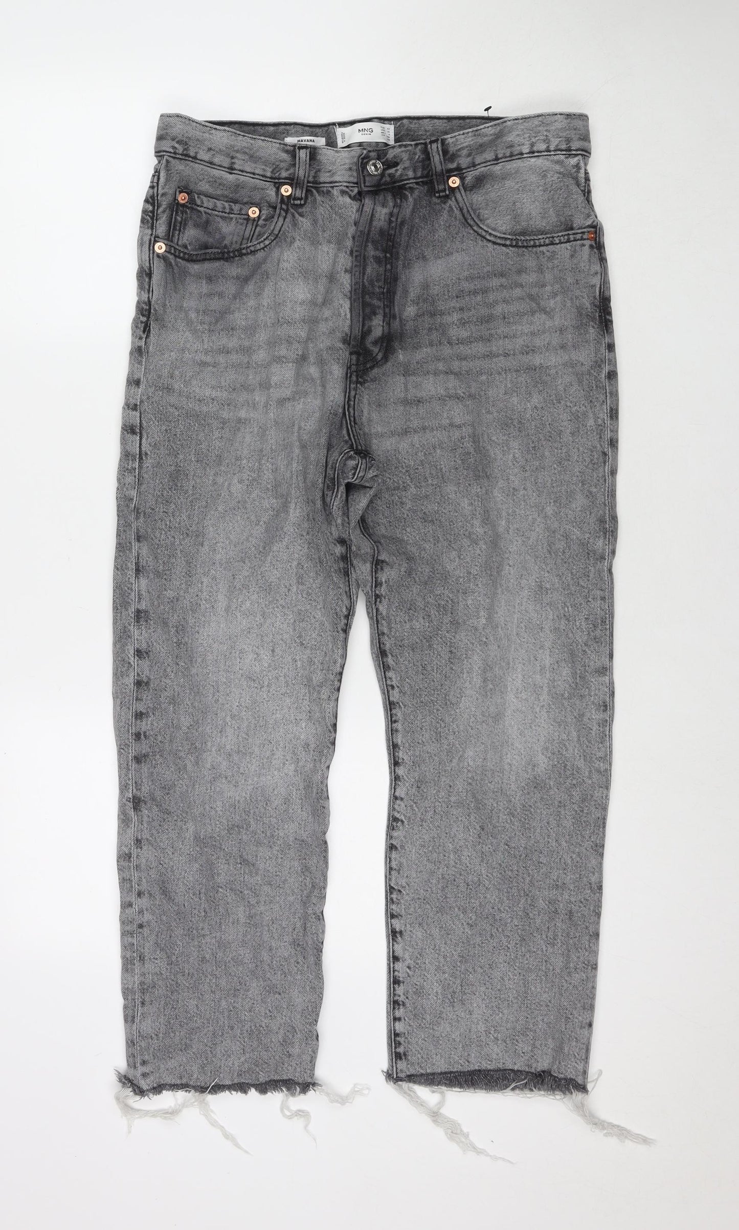 Mango Womens Grey Cotton Blend Cropped Jeans Size 14 L25 in Regular Zip