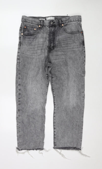 Mango Womens Grey Cotton Blend Cropped Jeans Size 14 L25 in Regular Zip
