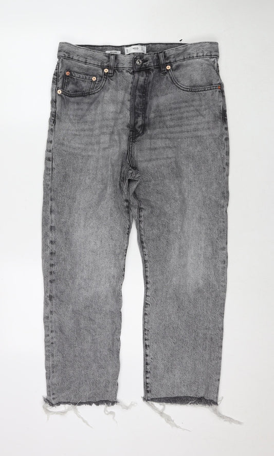 Mango Womens Grey Cotton Blend Cropped Jeans Size 14 L25 in Regular Zip