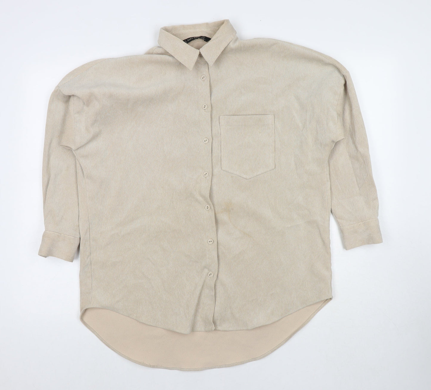 Womens UK Size XS Zara Beige Basic Button-Up