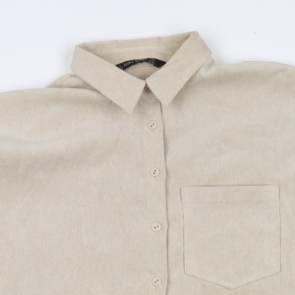 Womens UK Size XS Zara Beige Basic Button-Up
