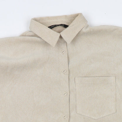 Womens UK Size XS Zara Beige Basic Button-Up