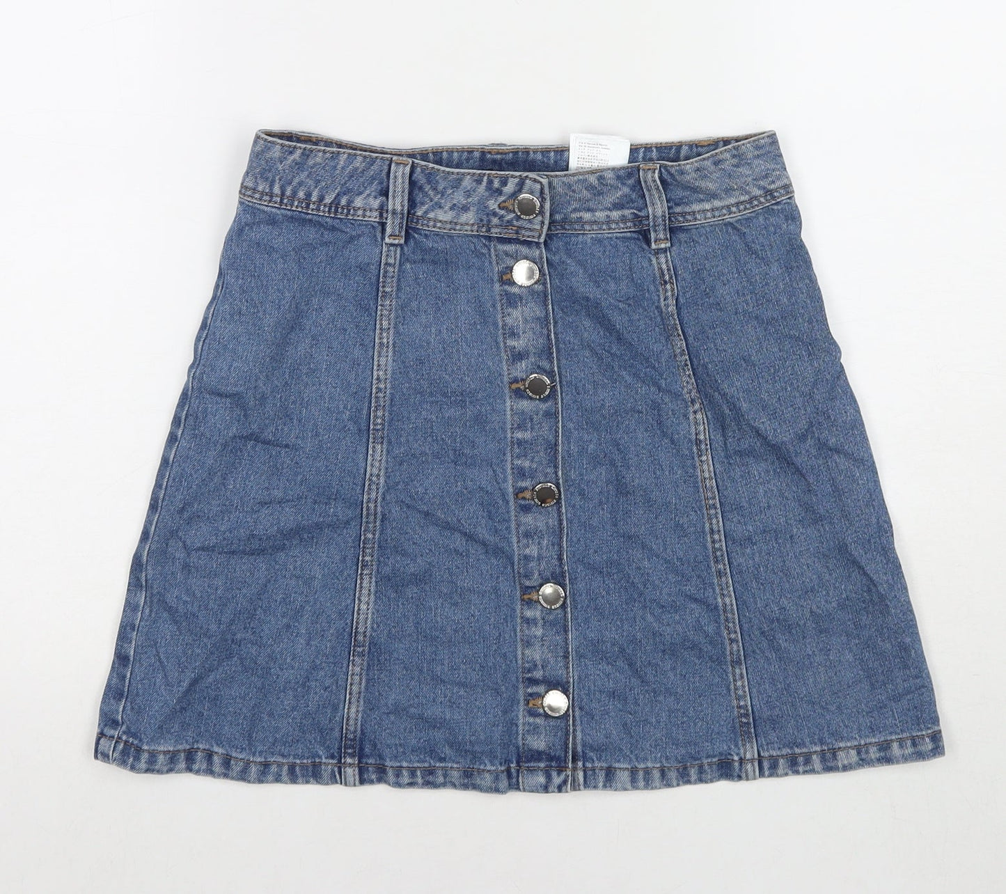 Divided by H&M Womens Blue Cotton A-Line Skirt Size 8 Button