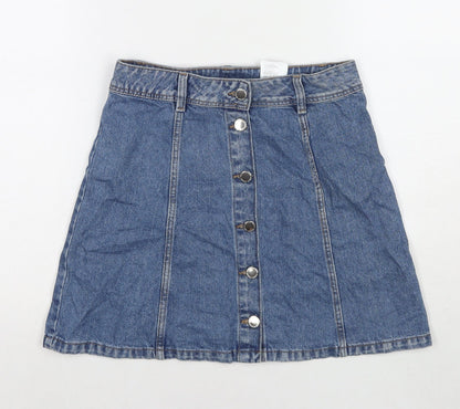 Divided by H&M Womens Blue Cotton A-Line Skirt Size 8 Button