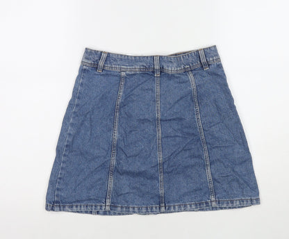 Divided by H&M Womens Blue Cotton A-Line Skirt Size 8 Button