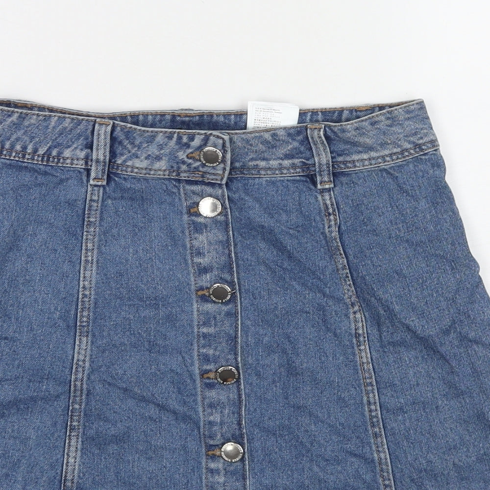 Divided by H&M Womens Blue Cotton A-Line Skirt Size 8 Button