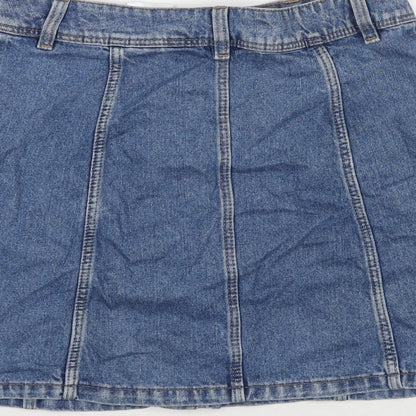 Divided by H&M Womens Blue Cotton A-Line Skirt Size 8 Button
