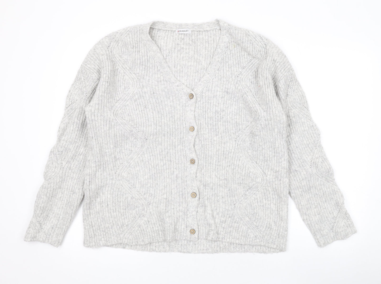 Damart Womens Grey V-Neck Acrylic Cardigan Jumper Size S