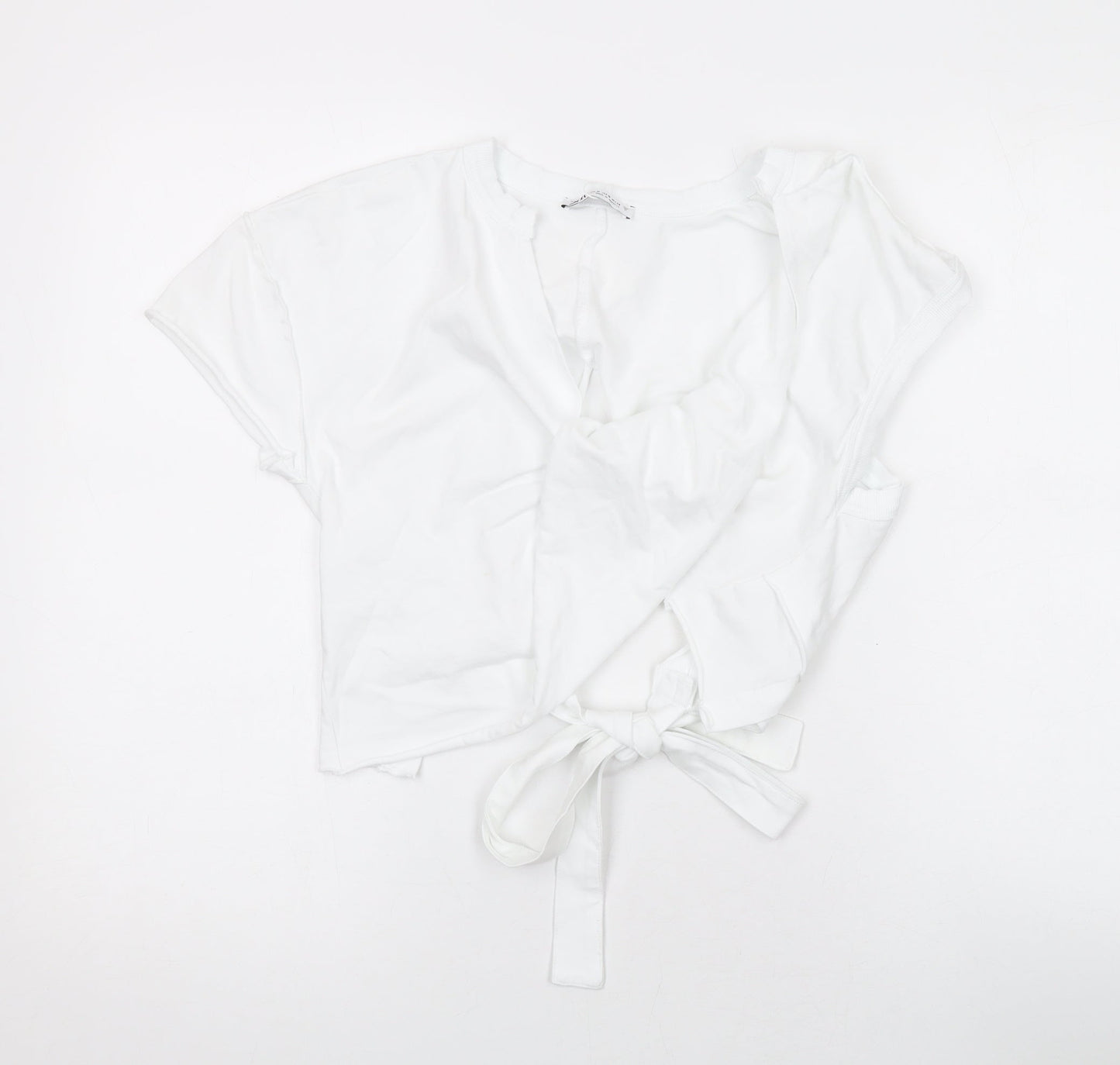Womens UK Size M Zara White Cropped T-Shirt