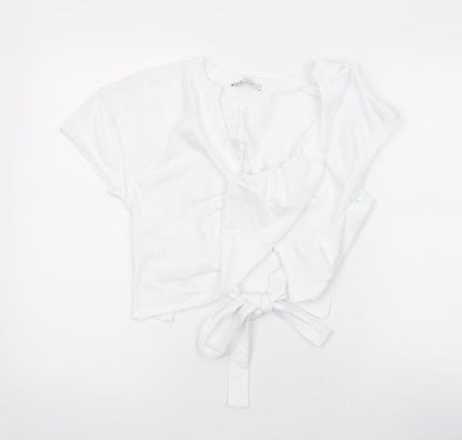 Womens UK Size M Zara White Cropped T-Shirt