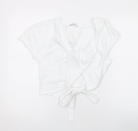 Womens UK Size M Zara White Cropped T-Shirt