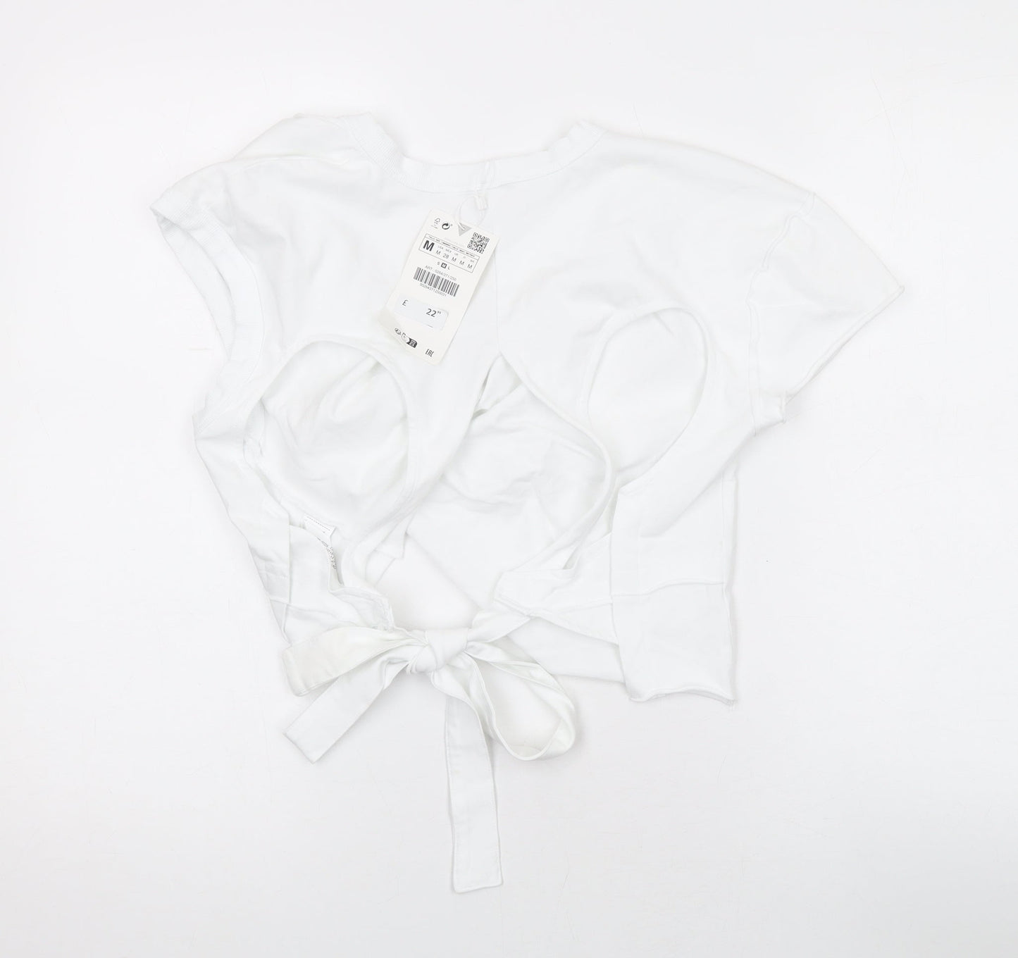 Womens UK Size M Zara White Cropped T-Shirt
