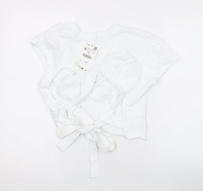 Womens UK Size M Zara White Cropped T-Shirt