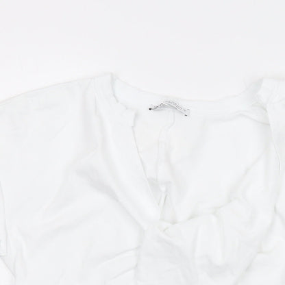 Womens UK Size M Zara White Cropped T-Shirt