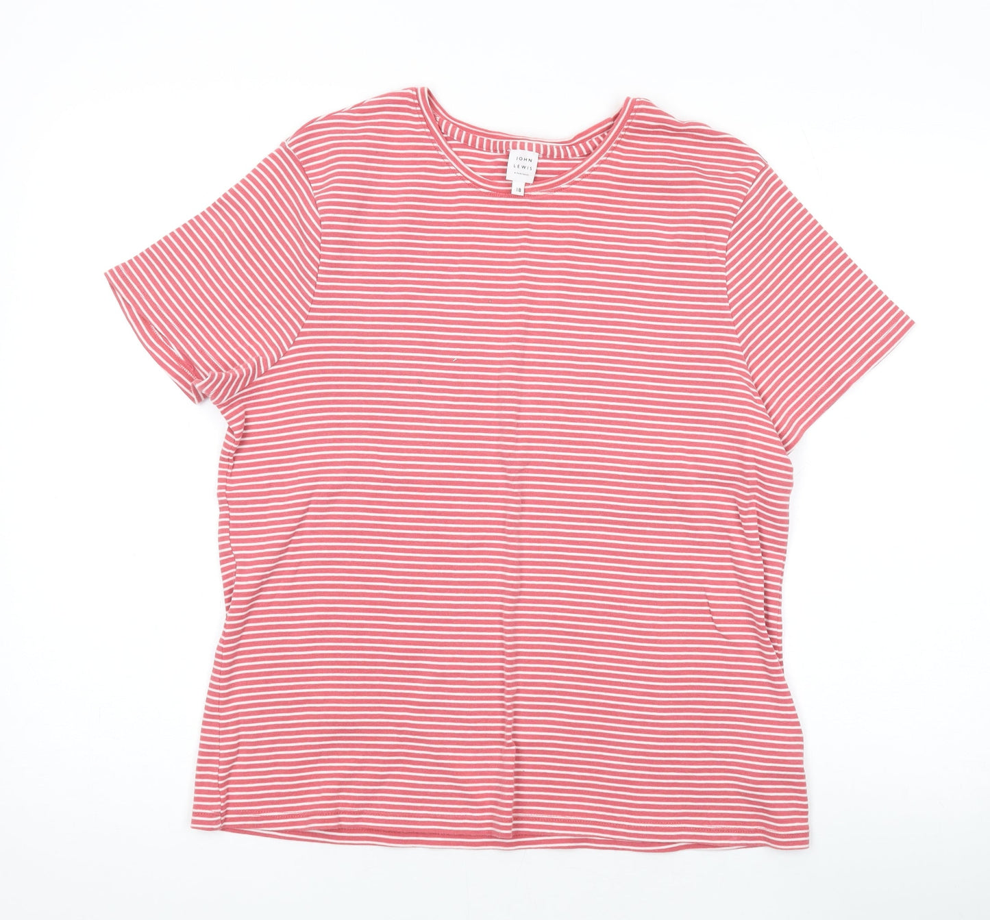 John Lewis Womens Red Striped Cotton Basic T-Shirt Size 18 Round Neck