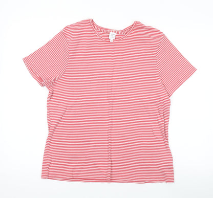 John Lewis Womens Red Striped Cotton Basic T-Shirt Size 18 Round Neck