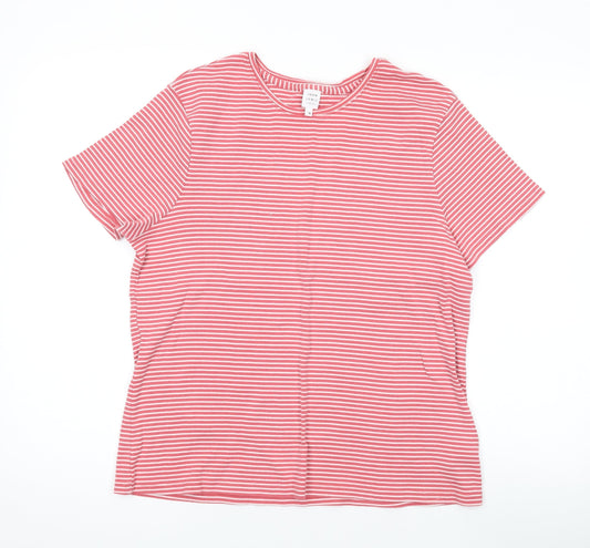 John Lewis Womens Red Striped Cotton Basic T-Shirt Size 18 Round Neck