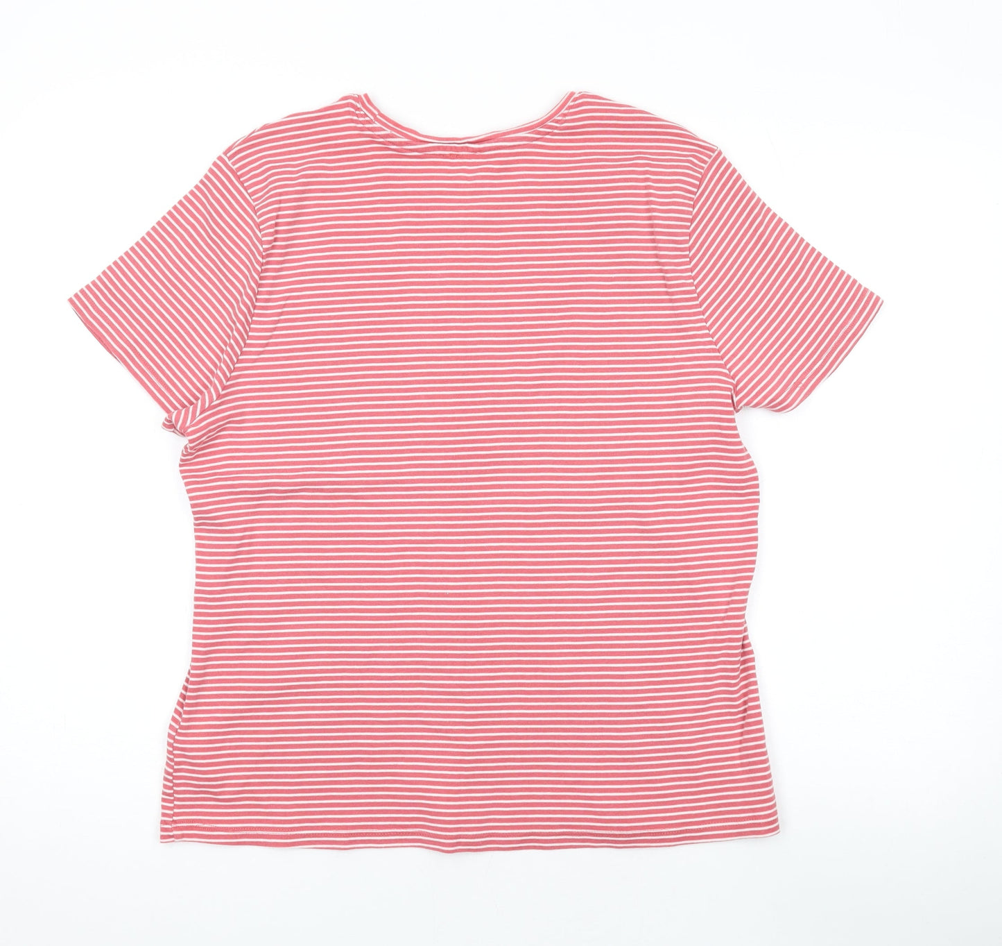 John Lewis Womens Red Striped Cotton Basic T-Shirt Size 18 Round Neck