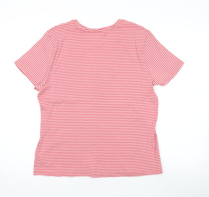 John Lewis Womens Red Striped Cotton Basic T-Shirt Size 18 Round Neck