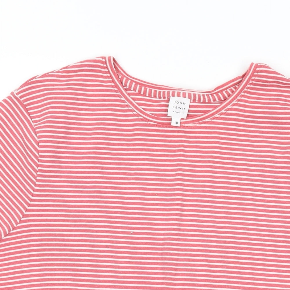 John Lewis Womens Red Striped Cotton Basic T-Shirt Size 18 Round Neck