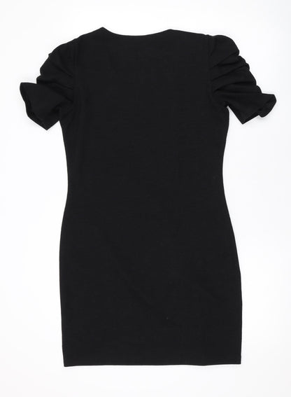 Mango Womens Black Polyester Mini Size L V-Neck Pullover