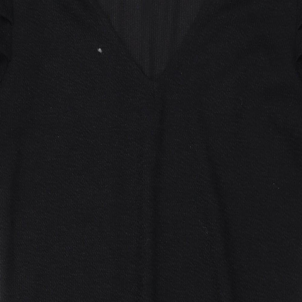 Mango Womens Black Polyester Mini Size L V-Neck Pullover