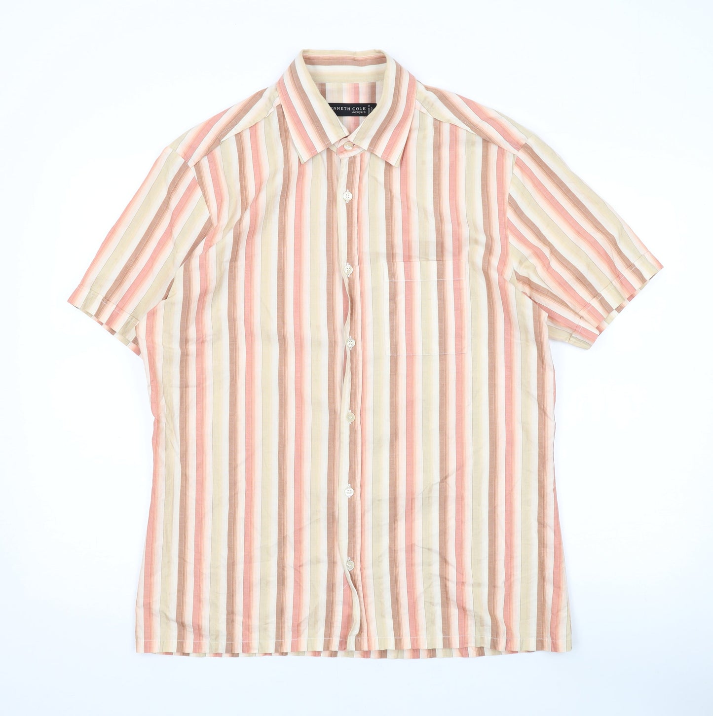 Kenneth Cole Mens Multicoloured Striped Cotton Button-Up Size L Collared Button