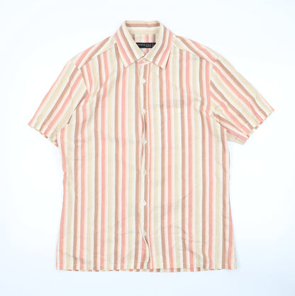 Kenneth Cole Mens Multicoloured Striped Cotton Button-Up Size L Collared Button