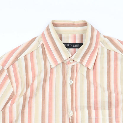 Kenneth Cole Mens Multicoloured Striped Cotton Button-Up Size L Collared Button