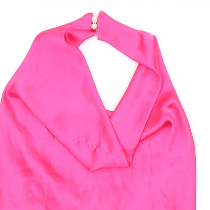 Boohoo Womens Pink Polyester Basic Tank Size 6 Halter