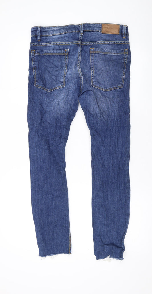 Pull&Bear Womens Blue Cotton Skinny Jeans Size 14 L26 in Regular Zip