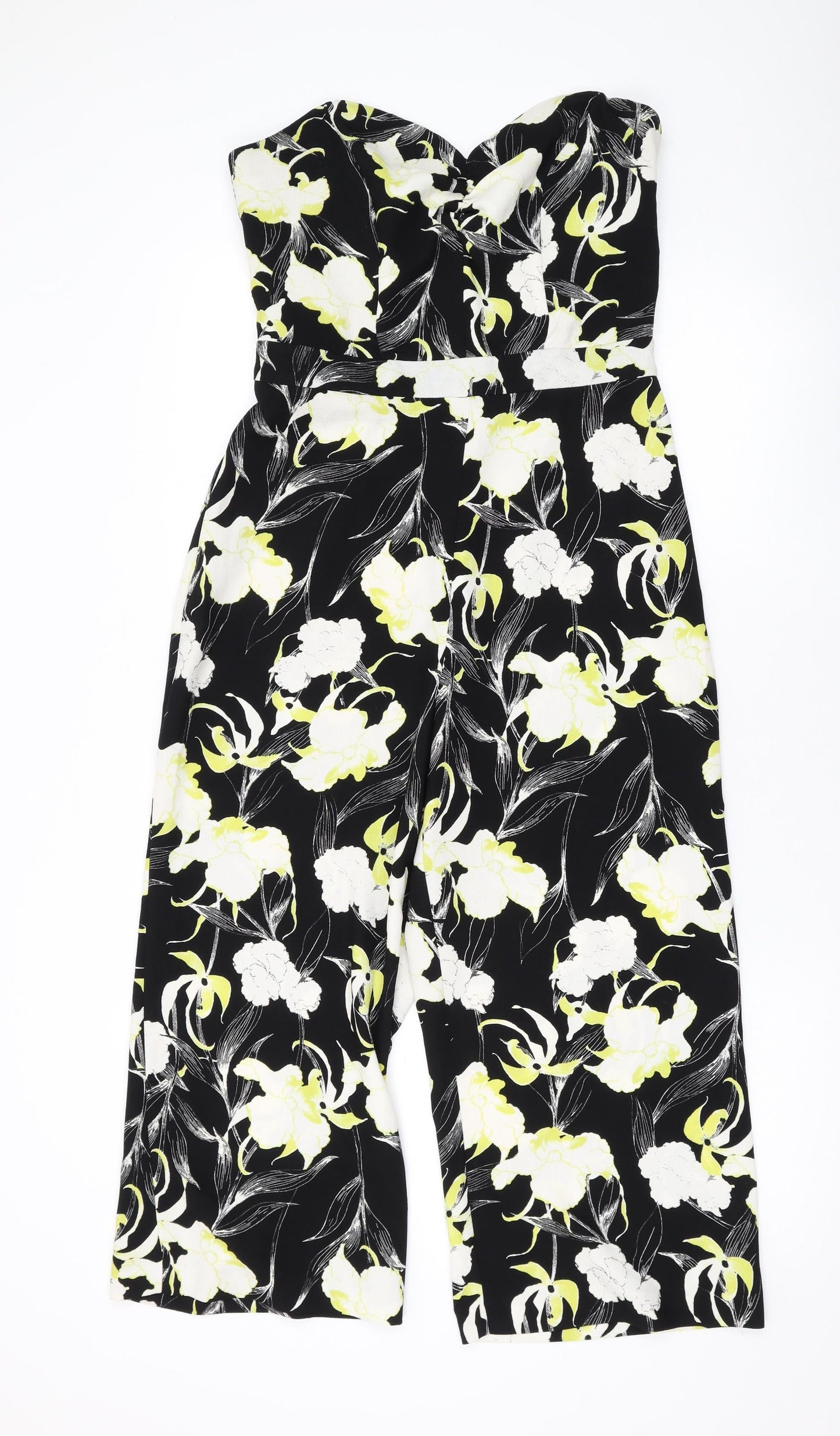 Miss Selfridge Womens Black Floral Polyester Jumpsuit One-Piece Size 10 L21 in Zip