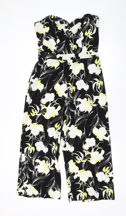 Miss Selfridge Womens Black Floral Polyester Jumpsuit One-Piece Size 10 L21 in Zip