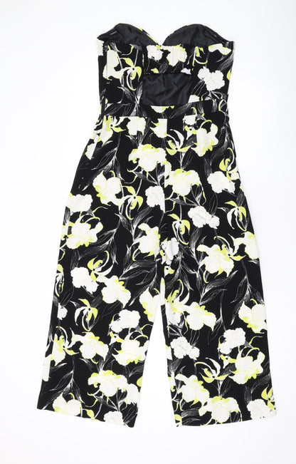 Miss Selfridge Womens Black Floral Polyester Jumpsuit One-Piece Size 10 L21 in Zip