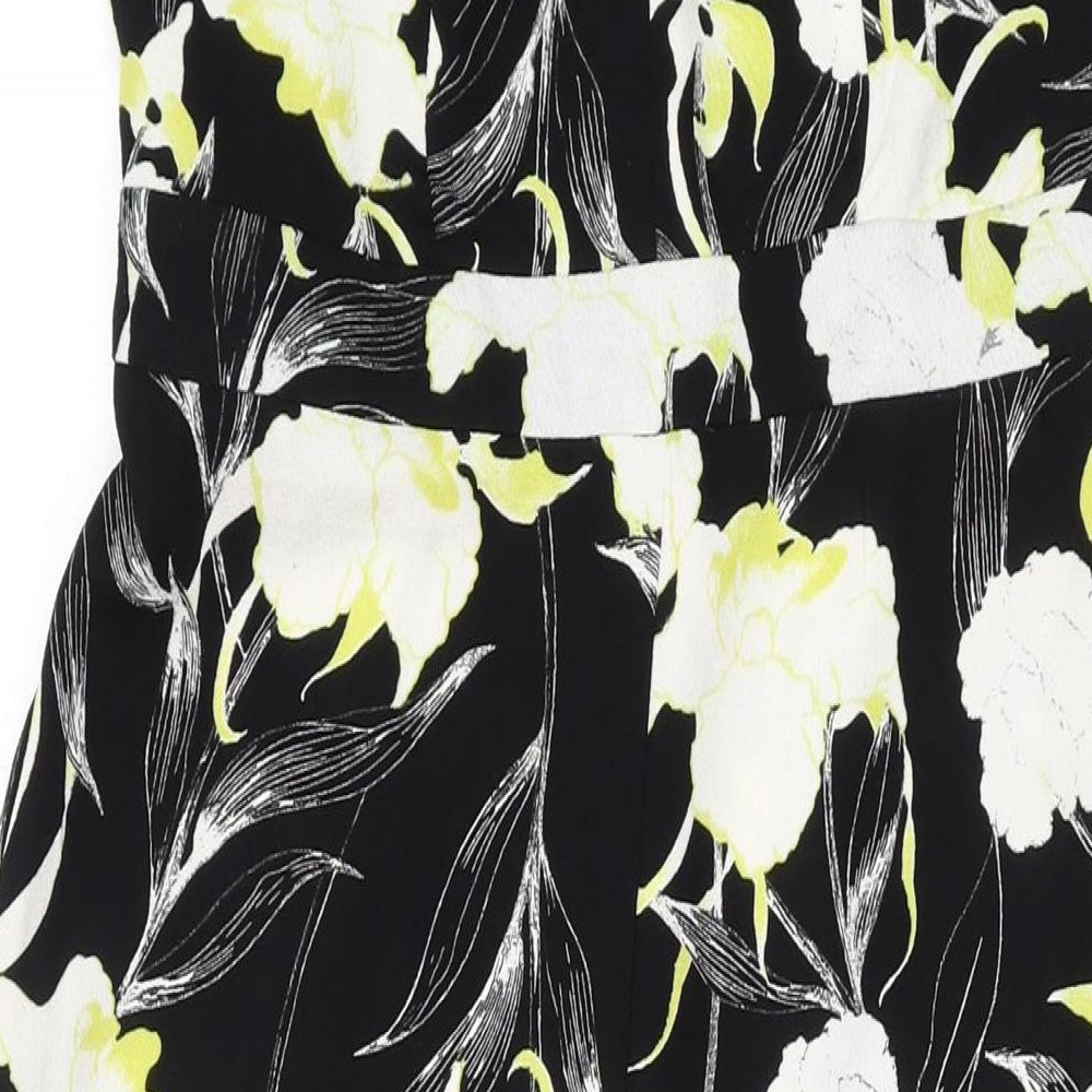 Miss Selfridge Womens Black Floral Polyester Jumpsuit One-Piece Size 10 L21 in Zip