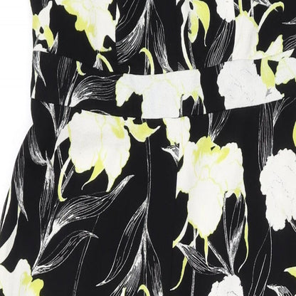 Miss Selfridge Womens Black Floral Polyester Jumpsuit One-Piece Size 10 L21 in Zip